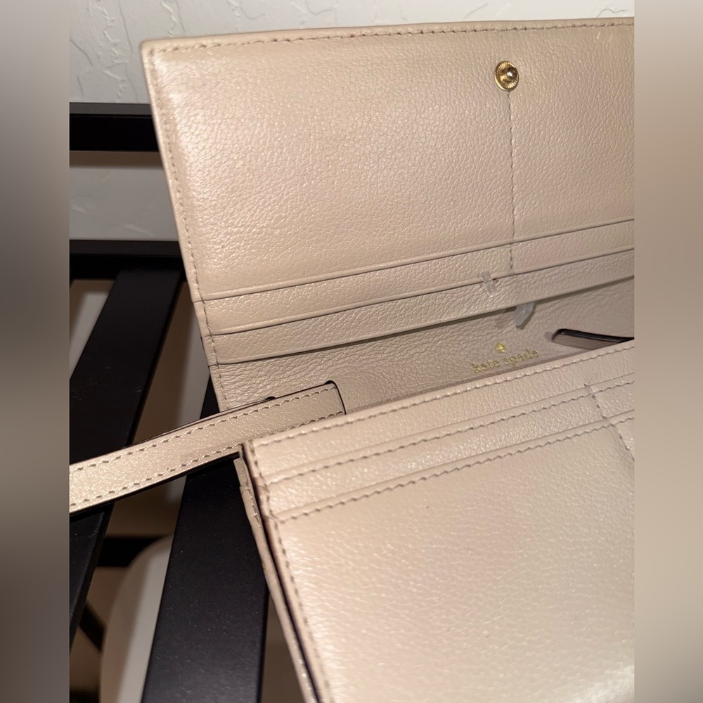 Kate Spade Nude “Mara”Leather Wallet Wristlet w Structured Bow Retractable Strap - Picture 5 of 13